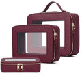 Pinkmik Burgundy B5 Slim Clear Makeup Bag Set – 3 Piece, TSA-Friendly