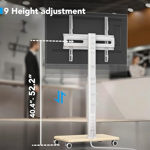 Mobile TV Stand with Power Outlets, Floor Portable Wheels for