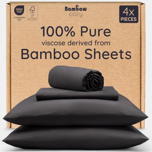 Bamboo Cooling Bed Sheet Set Full Size - 4 Pieces, Soft & Breathable