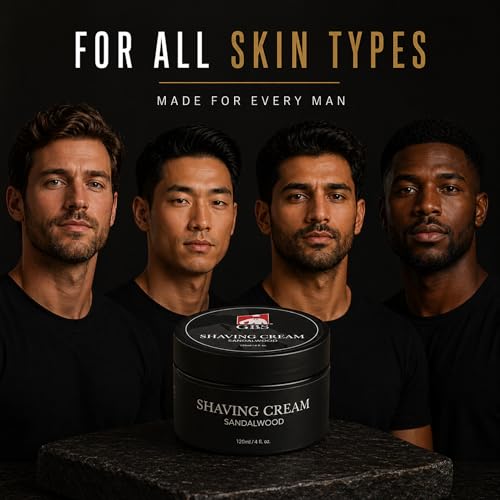 Men's Shaving Kit with 5-Blade Razor, Sandalwood Shave Cream & Leather Travel Case