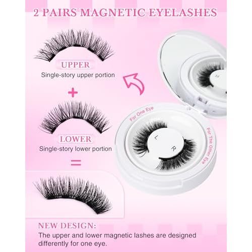 Natural Look Magnetic Eyelashes Kit - 2 Pairs Reusable Double Sided Magnetic Lashes With Applicator and Mirror, Easy To Wear And Remove, No Glue Needed Strip Lashes, Black Faux Cils by EMEDA (#23)