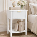 White Fluted Front Nightstand - Small 15" Wide Bedroom Side Table with Drawer & Shelf - Modern Compact Storage - Variation of THIS listing: White / Fluted / 1