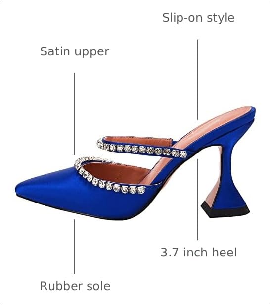 VETASTE Women's Blue Pointed Toe Strappy Satin Heeled Mules for Wedding & Party - Size 8