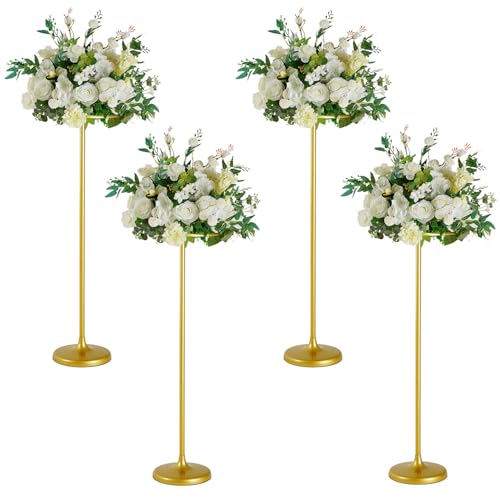 4pcs Gold Metal Wedding Flower Stand - Adjustable 39.4" Tall Table Centerpieces