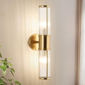 ECOBRT Brushed Brass Vanity Light Fixture 19.69 Inch Dual Glass Rod Wall Sconce