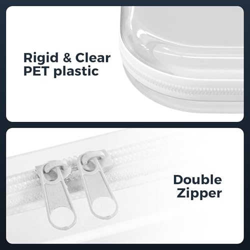 Extra Durable Mini Clear Hard Shell Zipper Case 6 Pack, 2x 12" Large, 2x 8" Medium, 2x 5" Small, Clear Travel Makeup Case, Hard Plastic Toiletry & Cosmetic Bag, Zippered Make Up Organizer Pouch