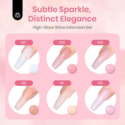 Beetles Poly Nail Gel Set - 6 Colors Nude Pink Glitter Poly Extension Gel, Strong Builder Enhancement for Salon Manicure DIY Home, Long Lasting, Gift for Women Girls, UV & LED Needed