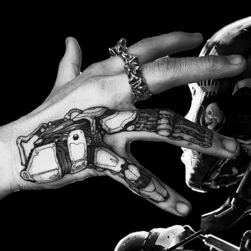 4 Sheets Waterproof Temporary Tattoos Stickers Cyber Punk Artificial Intelligence Mechanical Finger Steampunk Cool Futuristic Cyberpunk Style