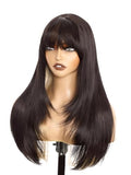 Black Synthetic Wig with Bangs - 26 Inch Long Straight Layered Style for Women, Heat Resistant & Natural Look