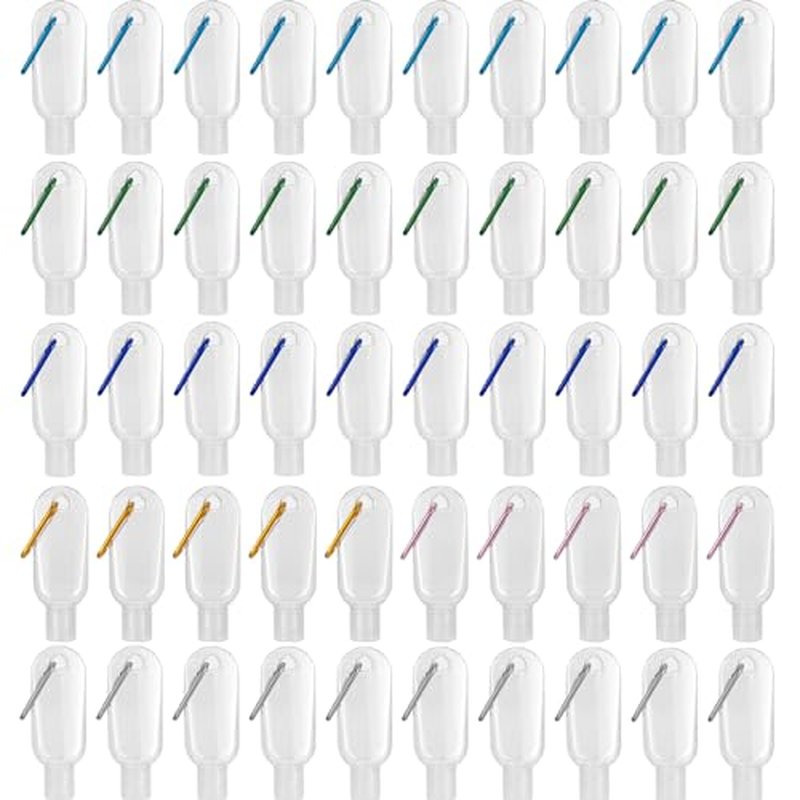 50 PCS Travel Size Bottles with Hand Sanitizer Keychain, 1 OZ (30ML) Refillable Squeeze Containers for Backpack, Portable Plastic Small Empty Leakproof Bottles