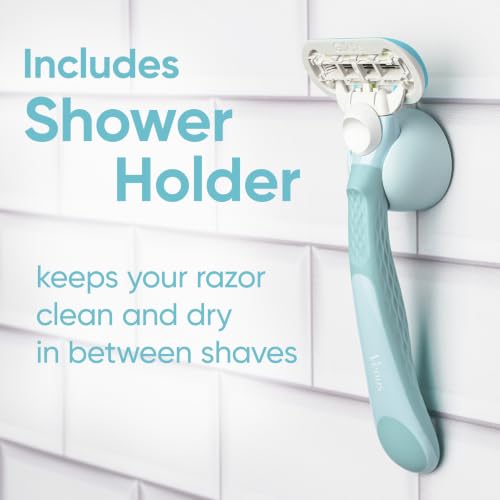 Women's Razor with Reusable Handle, 5 Blade Refills & Shower Holder