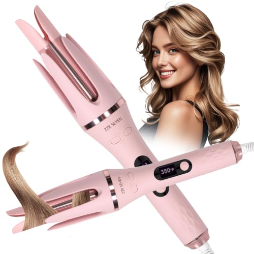 ZZR SEVEN Pink 166 Automatic Curling Iron with Tourmaline Ceramic Coating - Easy 2-Way Rotation for Long-Lasting Beach Waves