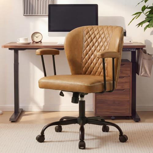 MALOL Leather Office Chair with Removable Arms - Brown, Set of 1