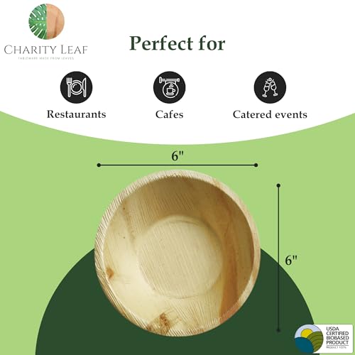Charity Leaf Disposable Bamboo 6-Inch Round Dipping Bowls - Eco-Friendly 200 pcs