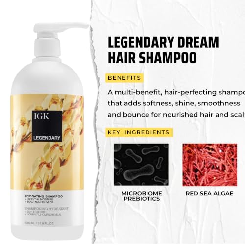 IGK Legendary Dream Hydrating Shampoo 33.8 Fl Oz for Dry Color-Treated Hair