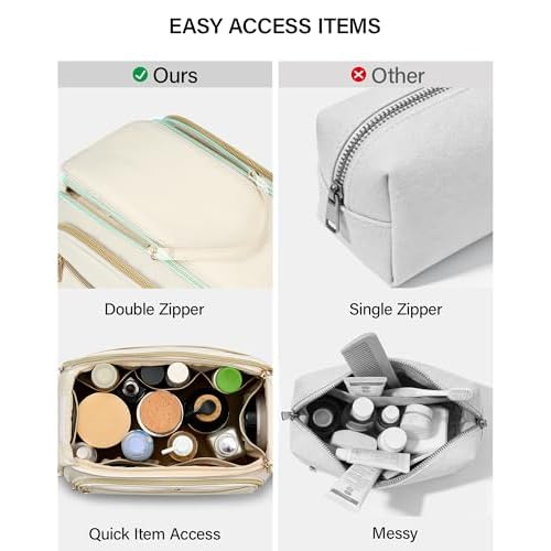 Hanke Travel Toiletry Bag, Lightweight Wide-open Makeup Bag, Dual-Layer Travel Bag for Toiletries Water-Resistant Cosmetic Bags Large Toiletry Bags for Women & Men, Travel Essentials, Off White