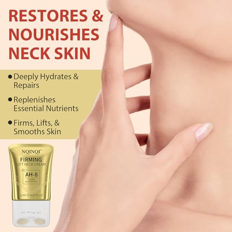 AH-8 Firming Neck Cream with Roller - Neck and Chest Firming Cream to Lift, Tighten & Smooth Sagging Skin, Reduce Wrinkles & Hydrate for Youthful Neck, 4.23 Fl Oz