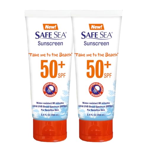 SAFE SEA Anti-Jellyfish Sting & Sun Protection Lotion 3.4 oz Pack of 2 SPF 50+ for Adults