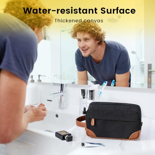 Travel Toiletry Bag - Water-Resistant Canvas Hanging Organizer for Men, Medium, Black (Pack of 2)