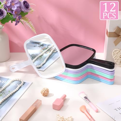 12-Piece Multicolor Handheld Mirrors with Handle - Portable Makeup & Inspection Mirrors