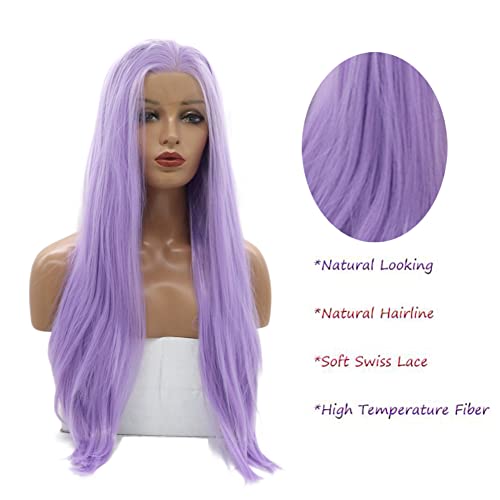 Kalisa 24 Inch Purple Lace Front Wig Long Straight Silky Synthetic Hair for Women
