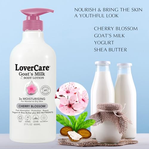 Lovercare Goat Milk Body Lotion for Dry Skin with Cherry Blossom - 27oz