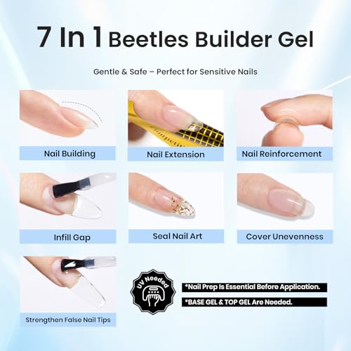 Beetles Builder Gel for Nails 0.51 OZ 7 in 1 Strengthener Gel for Weak & Thin Nails Building Apex Nail Extension for Beginner DIY Salon at Home for Women