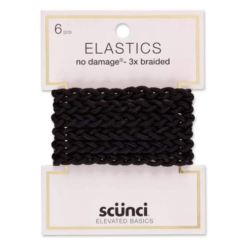 Scunci Everyday and Active Strand Elastics, Black Color, 6-Pcs per Pack, 3-Packs Total