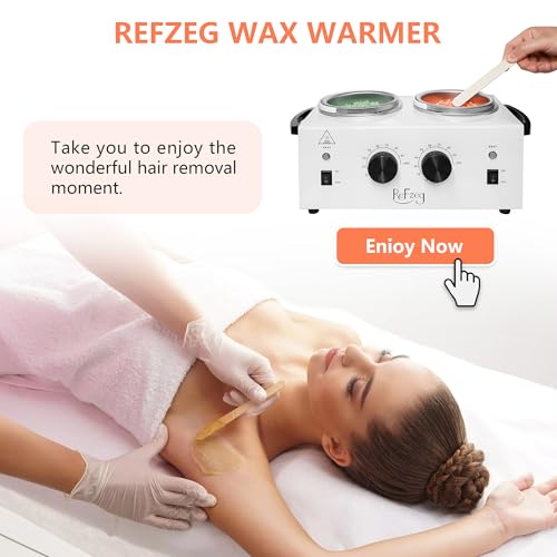 ReFzeg Double Wax Warmer with 500ML Pots - Painless Hair Removal, White, 1 Pack