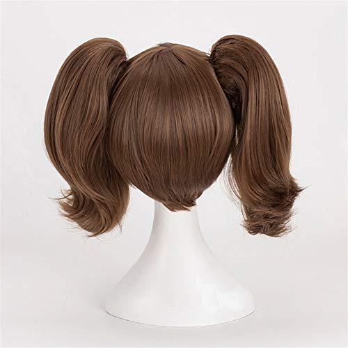 Anime Cosplay Wig for Women Short Brown Double Ponytails Party Hairpiece