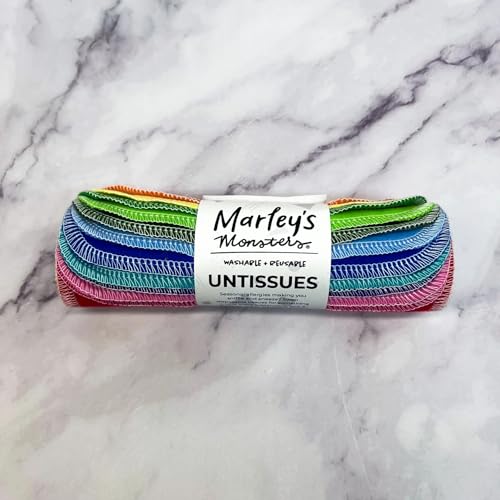 Reusable Cotton Facial Tissues Rainbow Pack - 12 Washable Flannel Handkerchiefs for Sensitive Skin