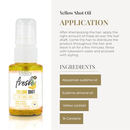 Salerm Biokera Yellow Shot Hair Oil - Nourishing Almond & Abyssinian Oil, Repair & Shine - 75ml