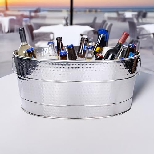 BREKX Heavy-Duty Stainless Steel Oval Beverage Tub for Parties, 25 Qt, Large