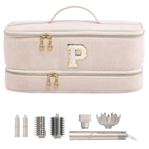 Personalized Travel Hair Tool Organizer Bag with Initial Patch - Ivory