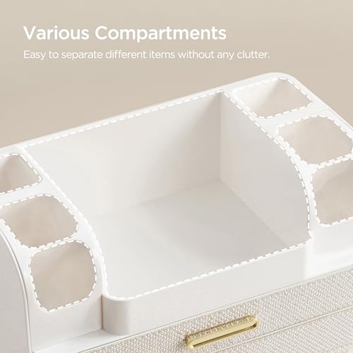 HBlife Makeup Organizer for Vanity with Brush Holder, Large Bathroom Countertop Cosmetic Organizer Skin Care Storage, Easy to Store Nail Polishes, Perfumes, Eyeshadow Palettes, Pearl All White