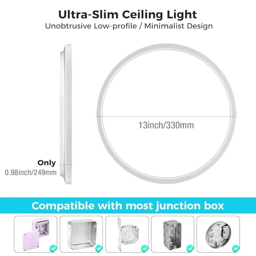 13 Inch LED Flush Mount Ceiling Light 6 Pack - White, 3200LM, 28W, 3 Color Temp