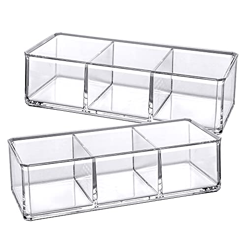 Amazing Abby 2-Pack Acrylic 3-Compartment Makeup Organizer for Vanity, Lipsticks & Nail Polishes