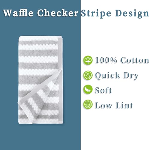 Gray and White Striped Cotton Washcloth Set - 6 Pack, 13x13 in, Quick Dry
