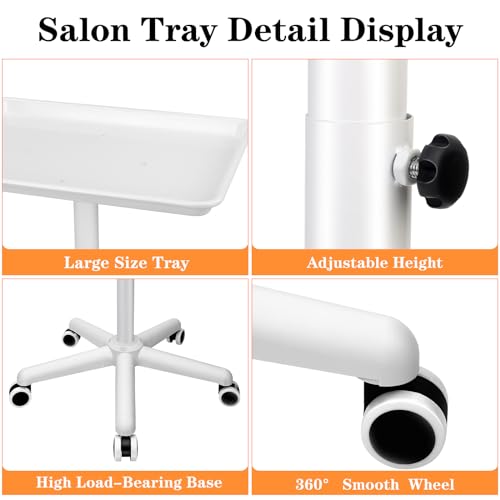Salon Tray, Salon Rolling Tray with Adjustable Height, Salon Tray on Wheels, Salon Color Tray Ideal Use As Tattoo Tray, Medical Tray and Dental Tray