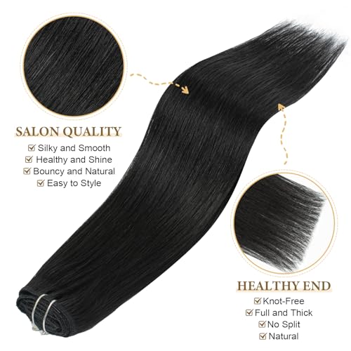 Clip in Remy Human Hair Extensions 20 Inch Straight Natural Black 1B - 5 Pack