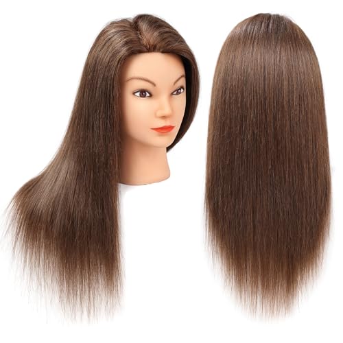 Mannequin Head for Hair Practice - 20-22 Inch Real Human Hair Dark Brown
