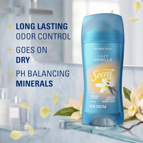 Secret Fresh Antiperspirant Deodorant for Women - Vanilla, 72hr Breathable Solid, Pack of 3 - 2.6 oz