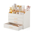 Lolalet PU Leather Makeup Organizer for Vanity Desk, 4-Layer Luxury Make Up Storage Cosmetics Holder Box with Drawers -Cream