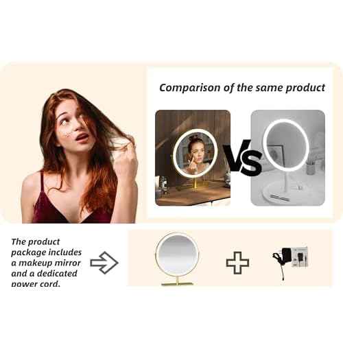 Vanity Mirror Makeup Mirror with Stand,15.8" Round Vanity Mirror, LED Lights, Smart Touch 360¡ÆRotation, Dimmable White (Black)