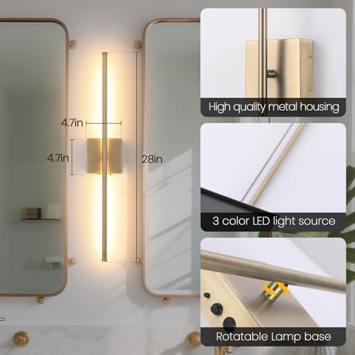 KELUOLY Brushed Bronze Battery Operated Wall Sconces Set of 2 - Rechargeable, Dimmable, 350° Rotatable, Remote Control, 3 Color Temps