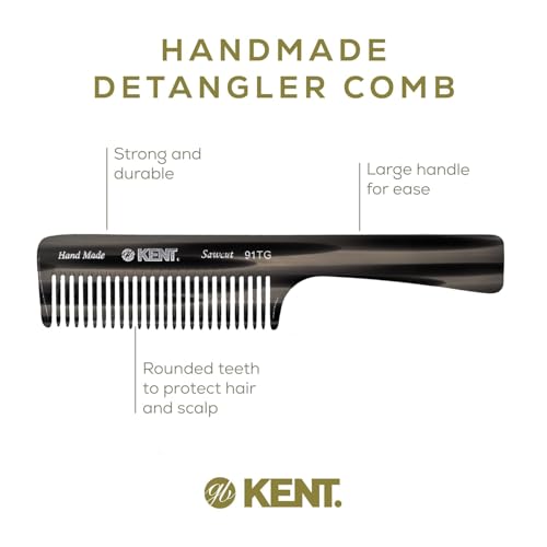 Kent 91TG Detangler Combs for Women Wide Tooth Hair Comb for Curly and Wavy Hair - Wet Hair Comb, Large Handle Wide Tooth Shower Comb for Hair for Effective Detangling Kent Comb