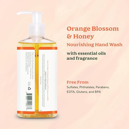 SoF Nourishing Hand Wash - With Moisturizing Sea Algae, Coconut & Olive Oil- Vegan & Non GMO- Free From Phthalates, Sulfates & Parabens- Orange Blossom & Honey - 8 oz Bottle 3 Pack