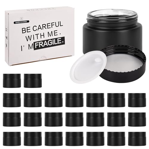 Black Frosted Glass Cosmetic Jars with Airtight Lids - 1oz Small Containers for DIY Skincare & Candles - 24 Pack