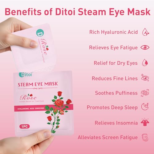 Ditoi Steam Eye Mask, Heated Eye Mask for Dry Eye Relief,Warm Compress with Hyaluronic Acid,Christmas Stocking Stuffers,Travel Essentials & Relaxation Gifts,Rose 20 Packs