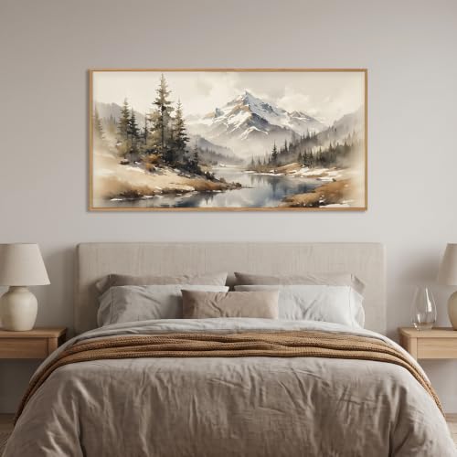 Misty Mountain Watercolor Canvas Wall Art Set - 20x40 Inches, Framed Nature Decor